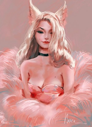 Digital art of a fantasy girl with animal ears