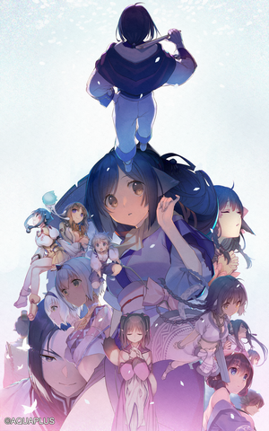 Utawarerumono characters arranged in a pyramid