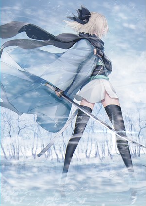 Okita Souji from Fate/Grand Order in a snowstorm