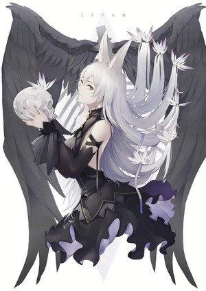 Anime girl with fox ears holding a skull