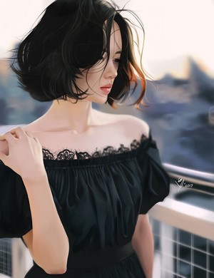 Artwork of a woman in a black dress
