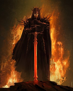 Witch King of Angmar from The Lord of the Rings with sword and fire