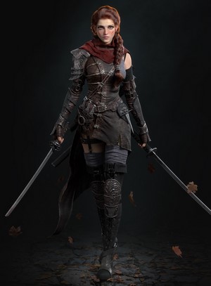 Fantasy warrior woman with swords