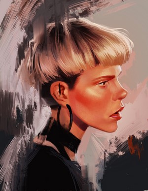 Digital painting of a woman in profile with short blonde hair