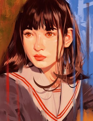 Digital painting of a young woman with dark hair