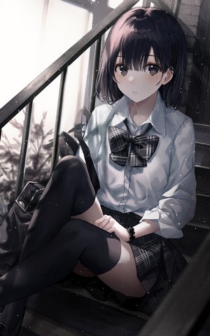 Anime girl with short black hair in school uniform