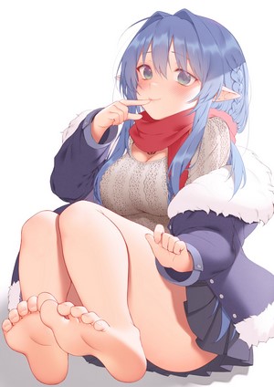 Anime girl with blue hair and pointy ears