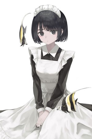 Anime girl in maid outfit with fish