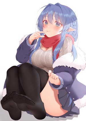 Elf girl with blue hair and red scarf