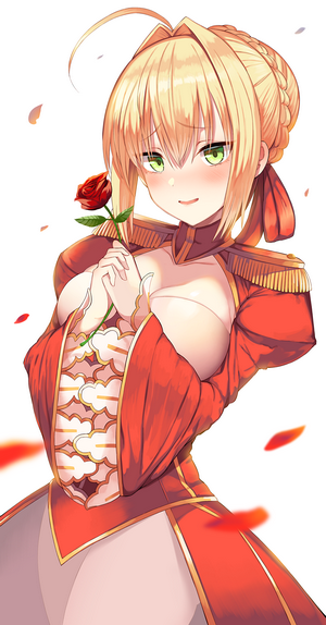 Nero Claudius from Fate/Extra holding a rose
