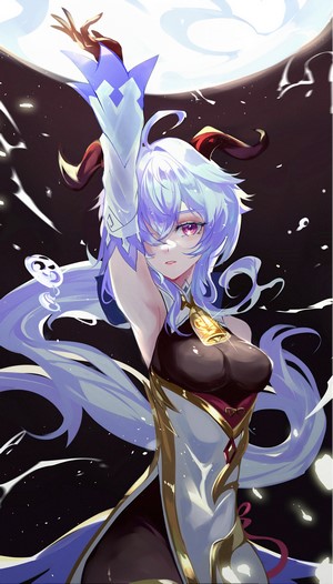 Ganyu from Genshin Impact with blue hair and horns