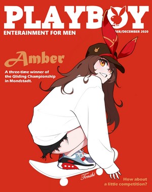Amber from Genshin Impact on a Skateboard