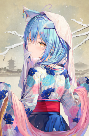 Yukihana Lamy from Hololive in Kimono with Snow