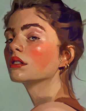Digital painting of a woman with red lipstick