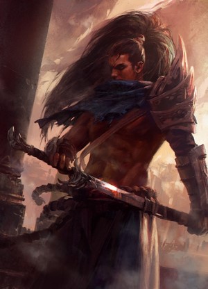 Yasuo from League of Legends holding a sword