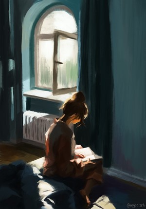 Digital Painting of Woman Reading by Window