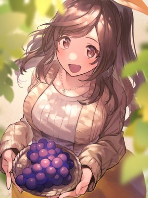 Kogane Tsukioka from THE IDOLM@STER Shiny Colors holding grapes