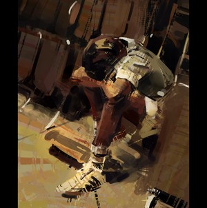 Sad person sitting alone in a digital painting