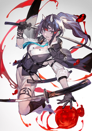 Anime girl with horns and swords, digital art