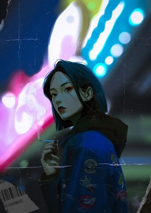 Artwork of a woman smoking cigarettes