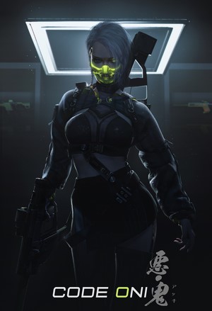 Code Oni Cyberpunk Character with Mask and Weapons