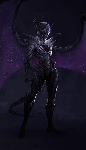 Demon girl with horns and wings, digital painting