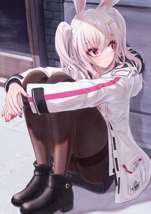 Anime girl with bunny ears and twintails sitting