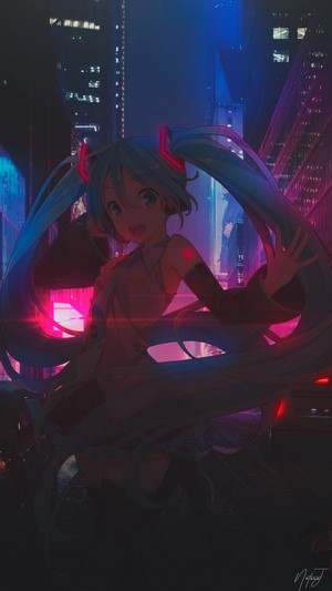Hatsune Miku in a Neon City at Night