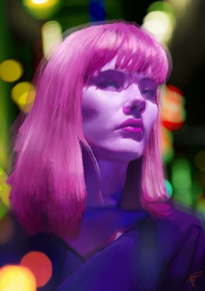 Portrait of a woman with pink hair by Thomas BIGNON