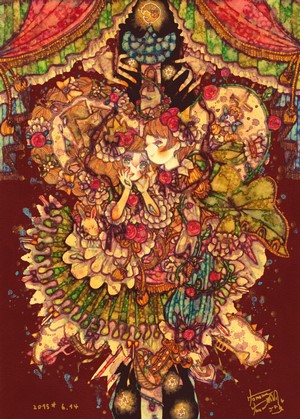 Artwork of two anime girls with jewels and flowers