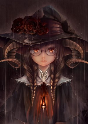 Bouno Satoshi Anime Girl with Horns and Witch Hat