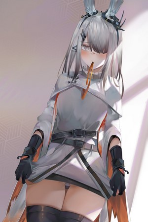 Frostnova from Arknights lifting her dress