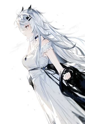 Lappland from Arknights in a white dress
