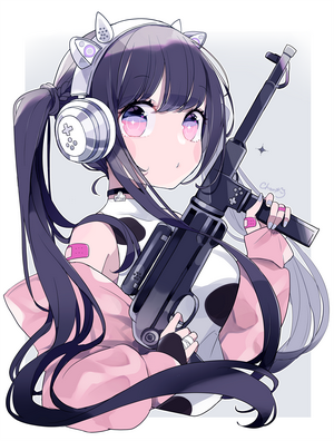 Chon Anime Girl with Twin Tails and Weapon