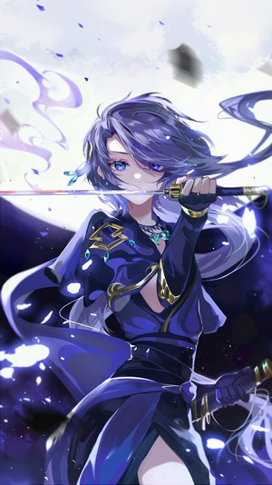 Anime girl with purple hair and sword