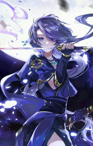 Anime girl with purple hair and sword