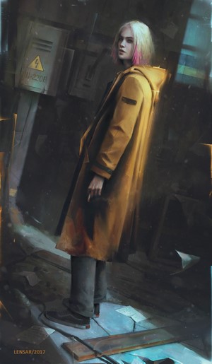 Woman in yellow coat holding cigarette