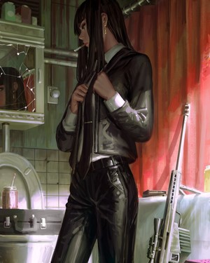 GUWEIZ Anime Girl Smoking with Rifle