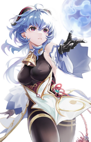 Ganyu from Genshin Impact with blue hair and horns