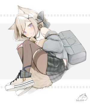 Anime girl with animal ears and school uniform