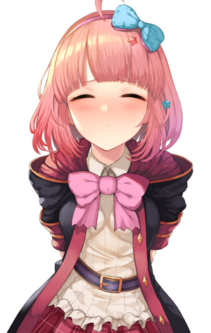 Anime girl with pink hair and blue bow