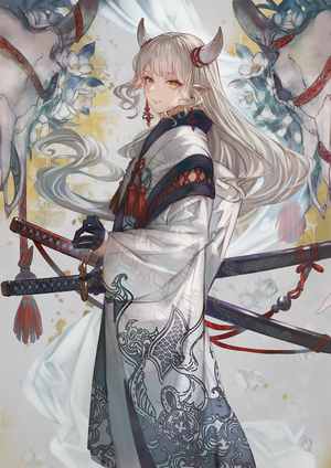 Anime girl with horns and katana