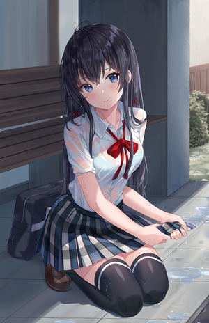 Yukinoshita Yukino Kneeling in Rain