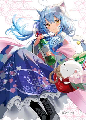 Yukihana Lamy from Hololive holding a bottle