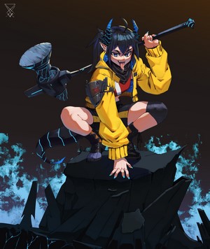 Dragon girl with hammer and horns