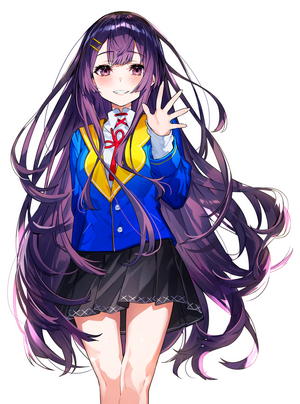 Anime girl with purple hair and school uniform