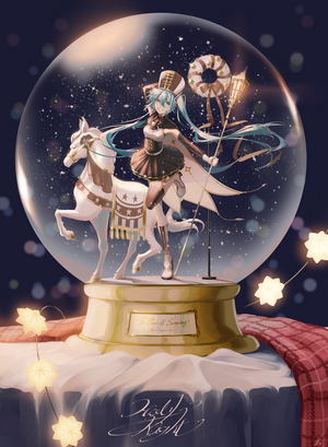 Hatsune Miku in a Snow Globe with a Carousel Horse