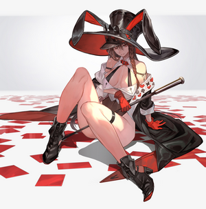 Anime girl with bunny ears hat and playing cards