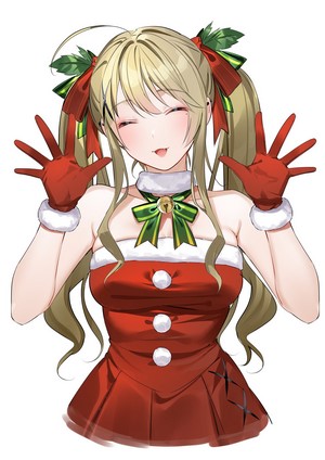 Anime girl in Santa outfit with twintails