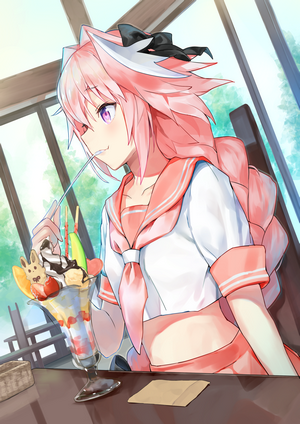 Astolfo from Fate/Apocrypha eating a parfait